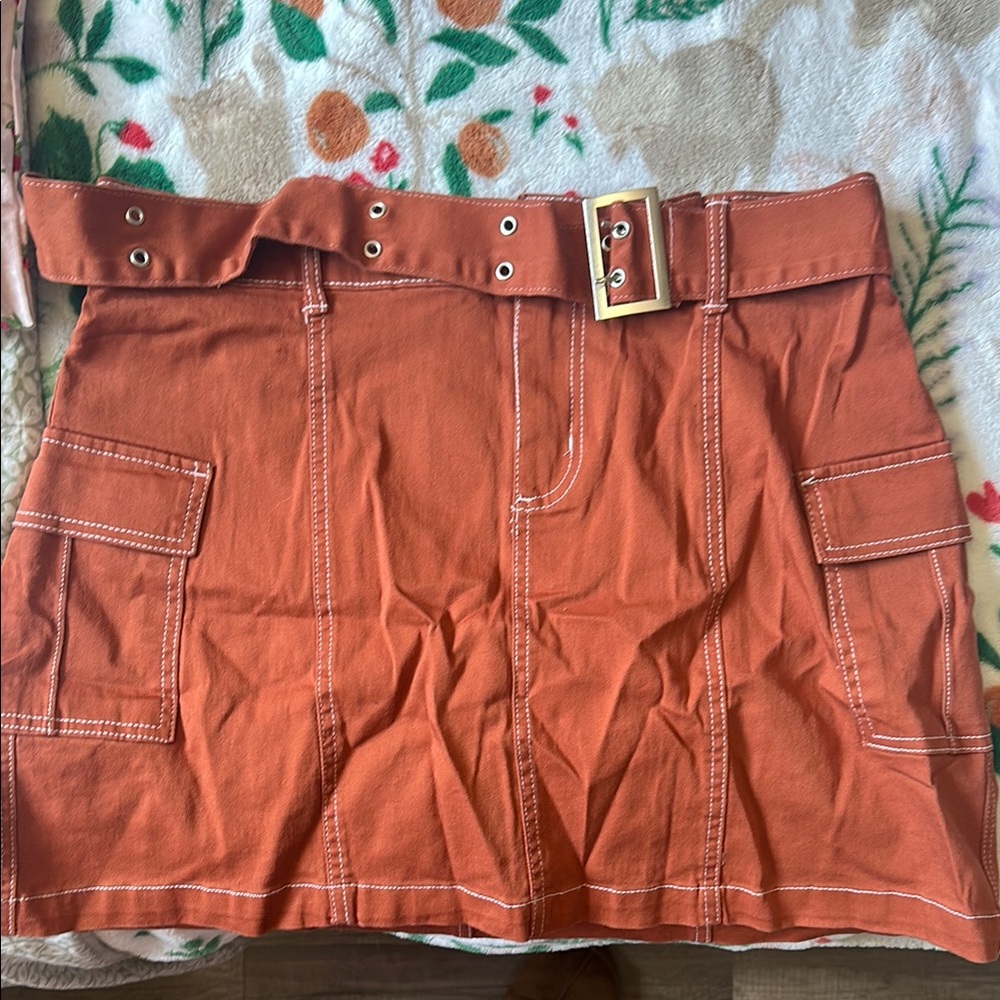 Orange Mini Cargo Skirt with Belt